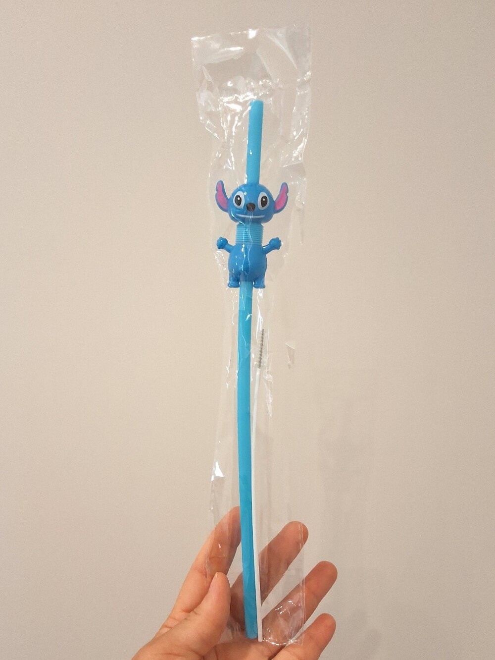 Disney Stitch Plastic Extendable Reusable Drinking Straw With Cleaning Brush New